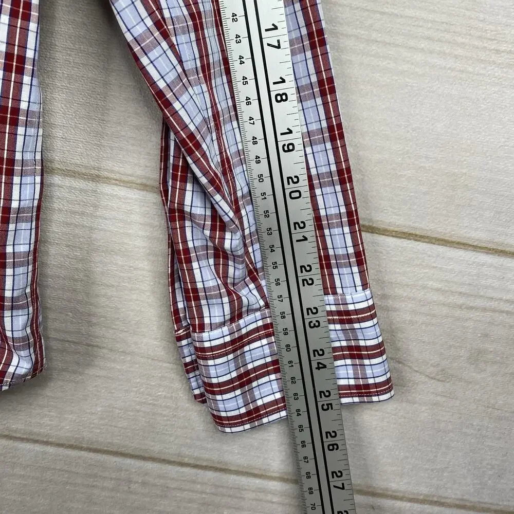 Banana Republic Mens Shirt Sz M Non Iron Slim Fit Red Blue Plaid Button Down